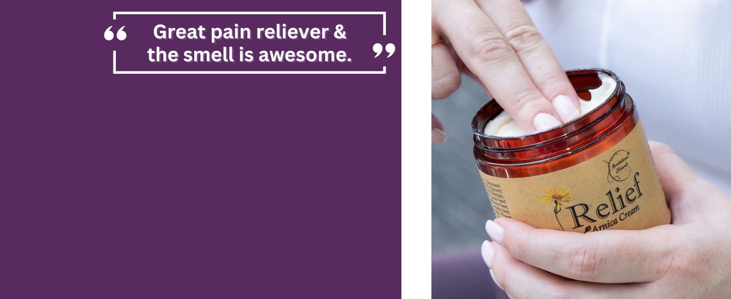 Relief arnica cream being applied to sore muscles.