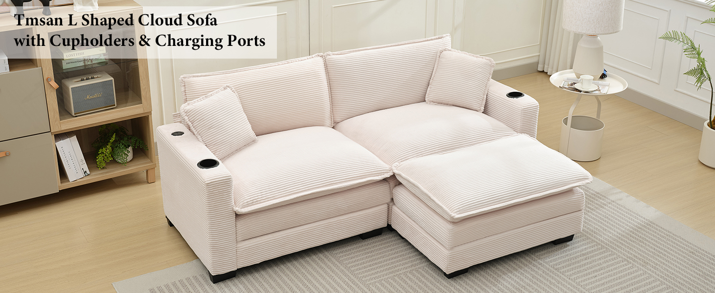 82.7" L Shaped Sectional Sofa with Cup Holders & USB Ports