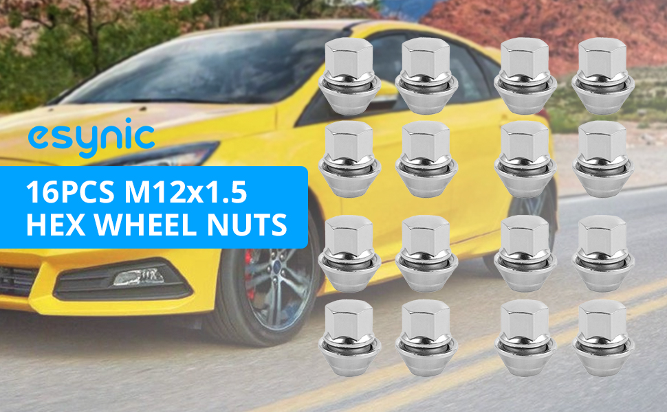 Wheel Nuts Set for Ford,eSynic Professional 16 Pcs Hex Wheel Nuts M12x1