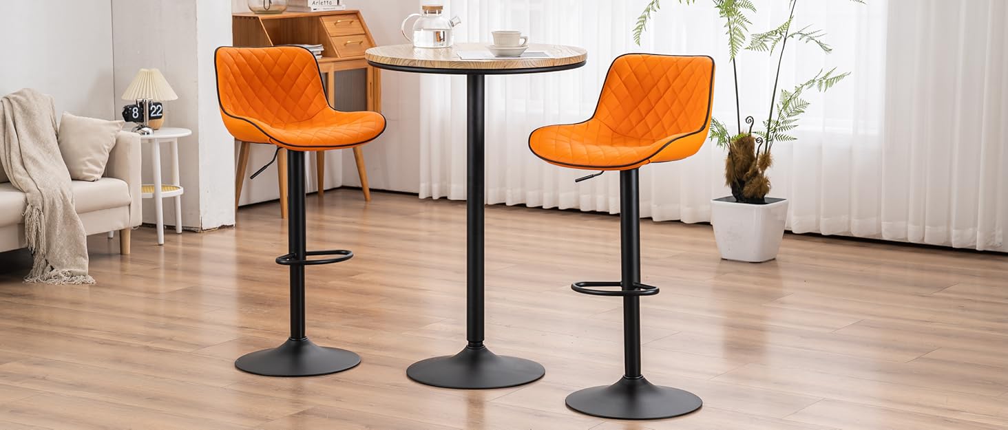 YOUTASTE Orange Black Bar Stools Set of 2 Adjustable