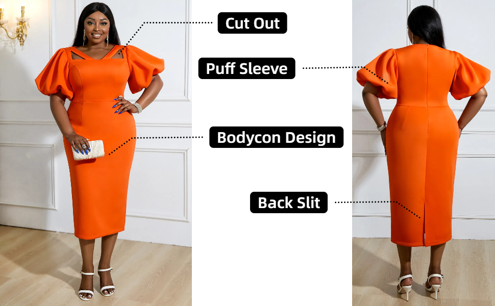Amazon.com: AOMEI Women's Plus Size Square Neck Orange Dress