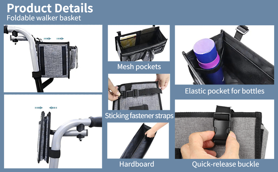 Basket for Walker, Walker Basket Bag with Cup Bottle Holder