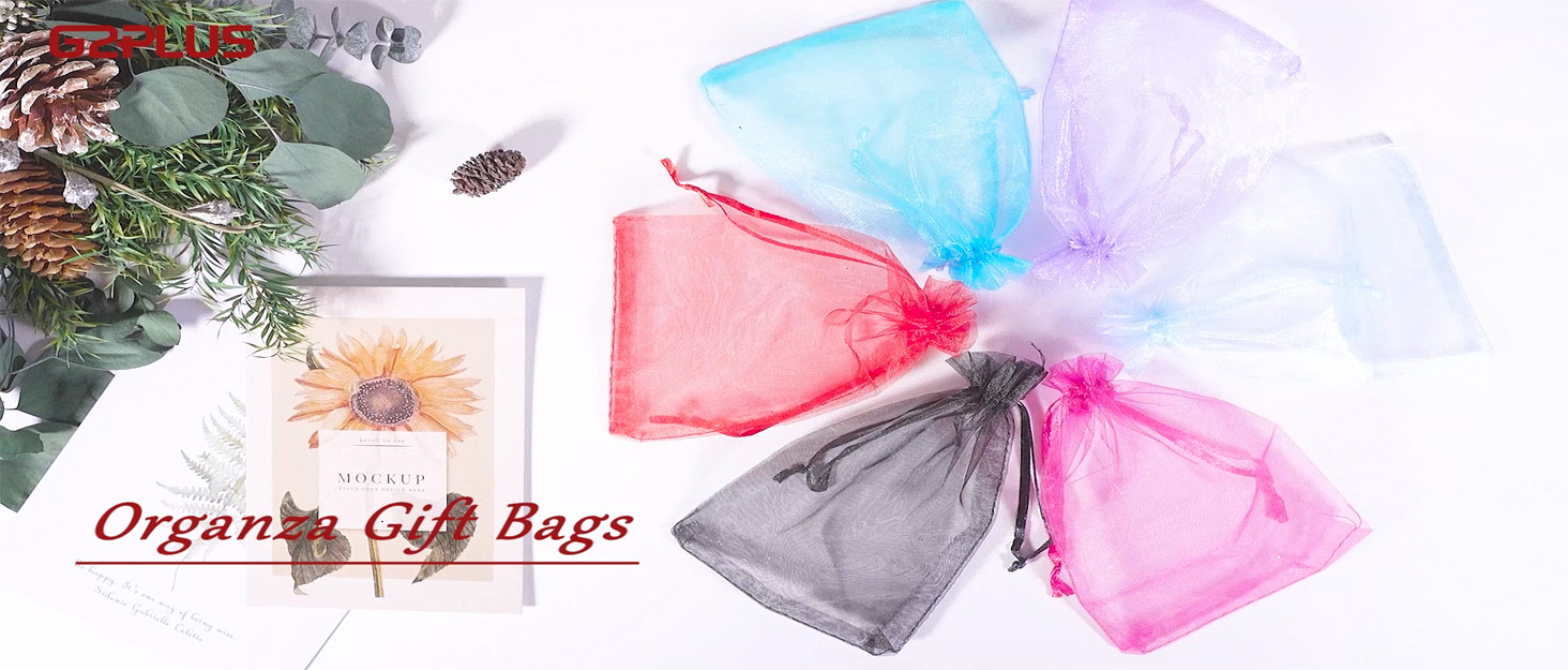 G2PLUS Pink Organza Gift Pouches, 7x9 CM Small Organza Favour Bags, 100