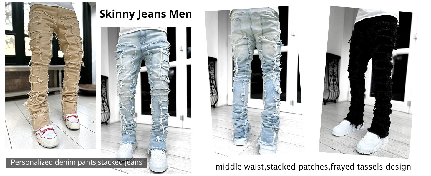 black stacked jeans men