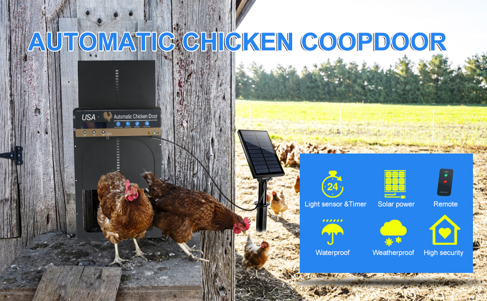 BHMVASE Automatic Chicken Coop Door, Aluminum Chicken Coops Doors,Black Automatic