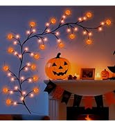 Fohil Halloween Willow Vine Twig Garland with Pumpkin Lights, 6.56Ft 36 LED Halloween Lights with...