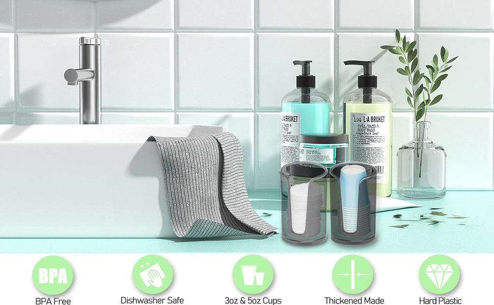 LuminaLeaf Bathroom Disposable Paper Cup Dispenser, Clear