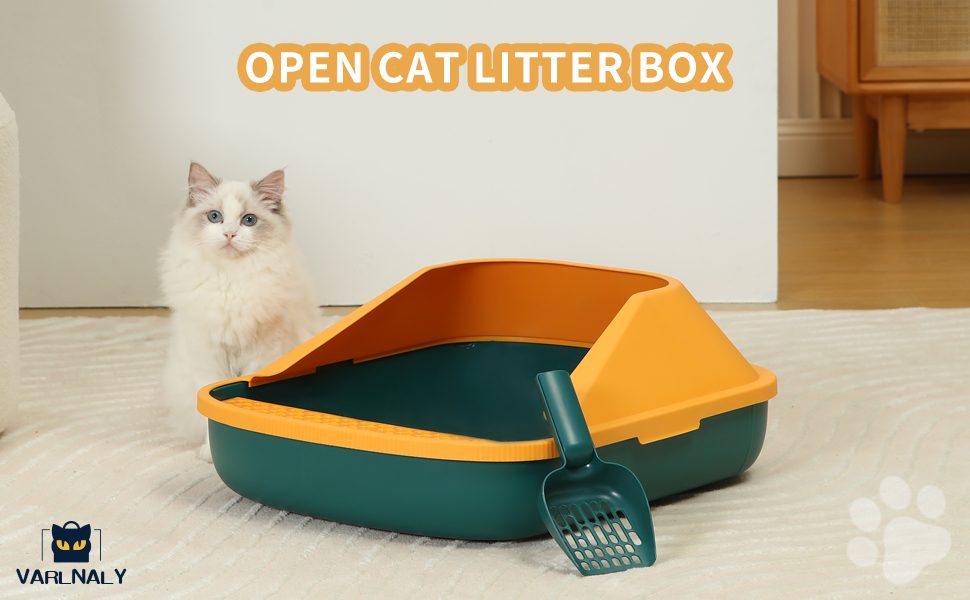 VARLNALY Large Open Cat Litter Box with Cat Litter Mat