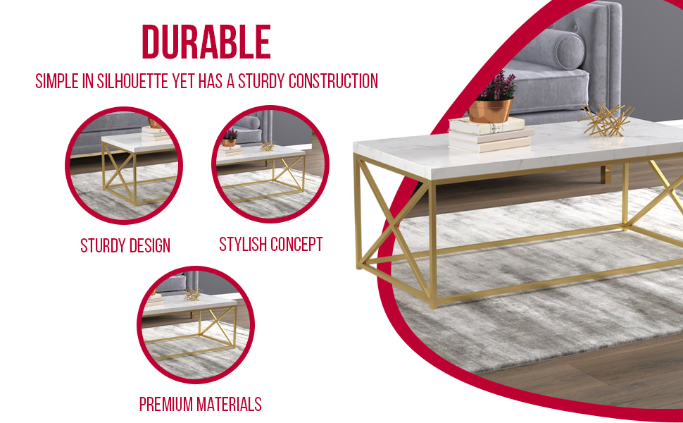 Safdie & Co. Coffee Table, Marble Home & Kitchen