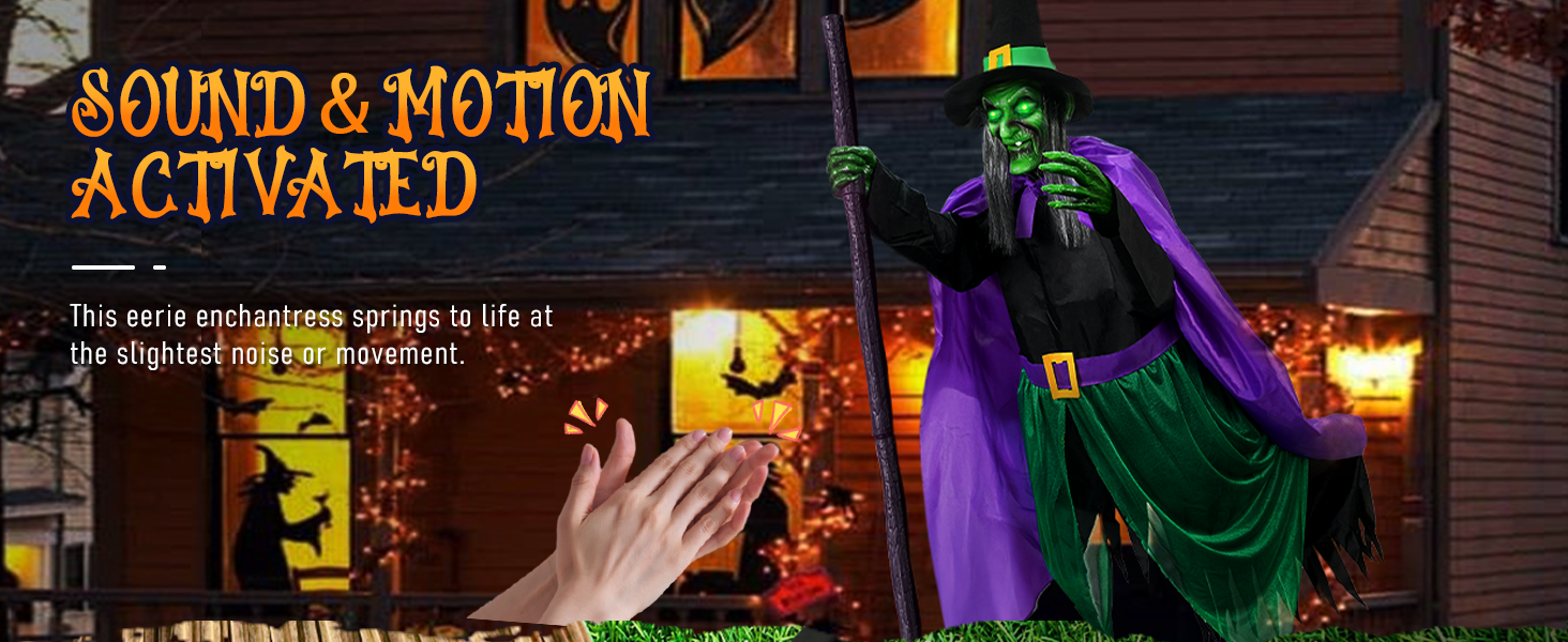 Halloween Decorations Outdoor Animated Hovering Witch Animatronics Sound Touch Activated Decor