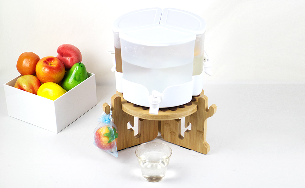 Kcgani Bamboo Water Beverage Dispenser Stand, Glass Water