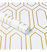 Safiyya Peel and Stick Wallpaper White and Gold Wallpaper Geometric Contact Paper Textured Wallpa...