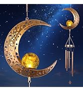 Fohil Solar Wind Chime,Moon Crackle Glass Ball Solar Powered Wind Chimes with Deep Tone for Hangi...