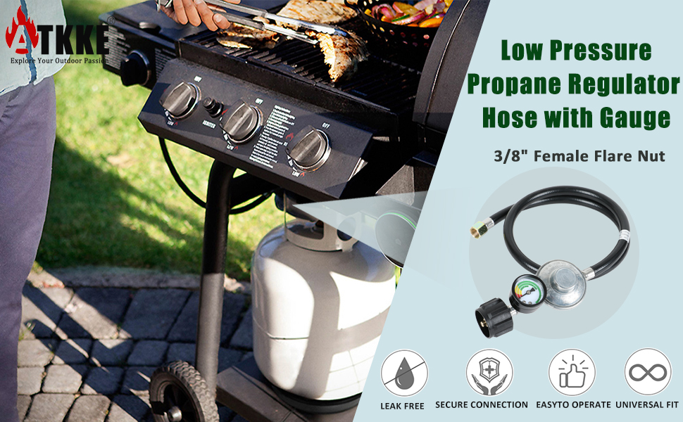 ATKKE 3ft Propane Hose Regulator with Gauge, Universal Gas