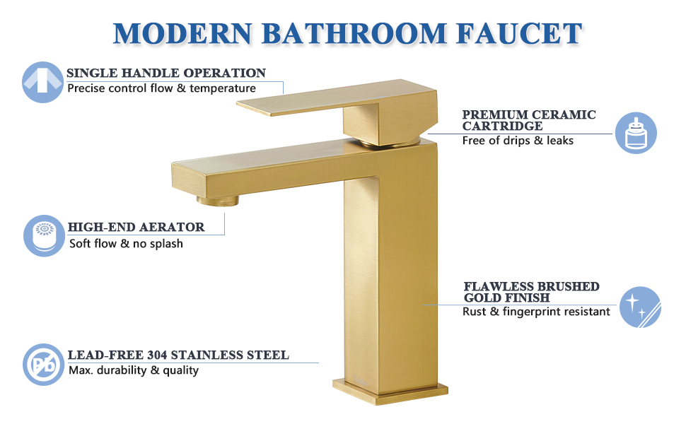 Tohlar Gold Bathroom Faucet, Brushed Gold Faucet for Bathroom Sink