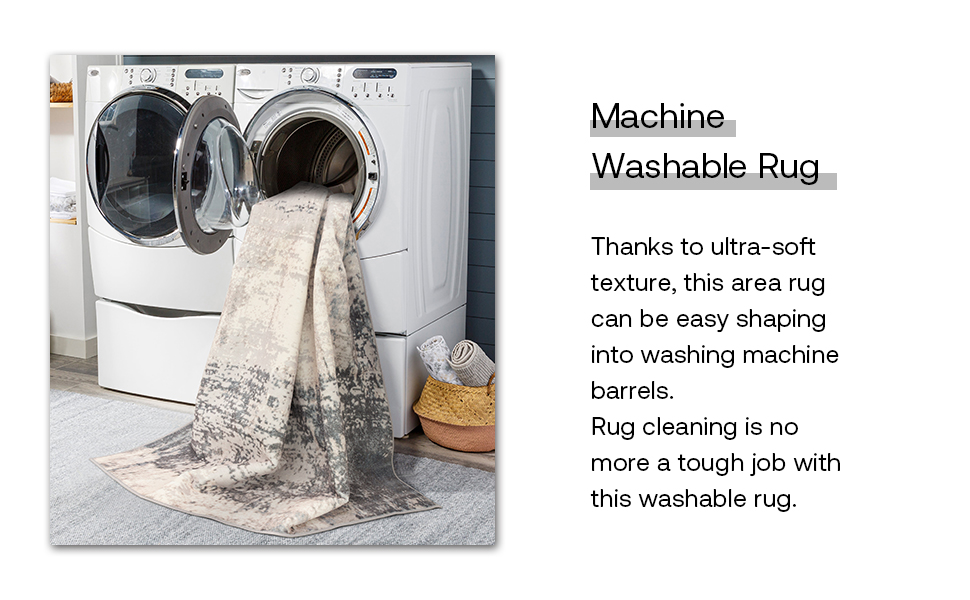 Art&Tuft Washable Rug, AntiSlip Backing Abstract 4x6 Rug, Stain Resistant Rugs for