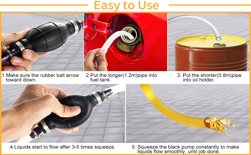 Abnaok Gasoline Siphone Hose, Gas Oil Water Fuel Transfer