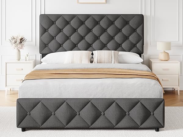 更紗様ෆ̈ WhizMax Full-Size Deluxe Bed Frame - Velvet with Metal Legs