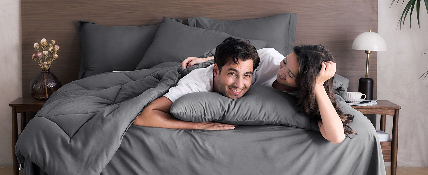 HEVUMYI Comforter Set, All Season Reversible Bed in a Bag Queen, Ultra Soft Queen Bedding Set