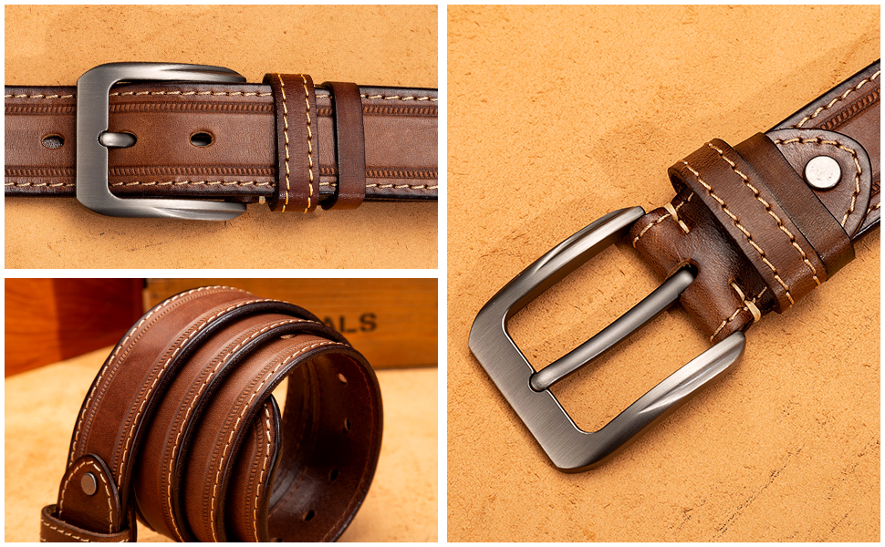 Men's Leather Belt for Work Jeans Casual Dress Black Belt for Men