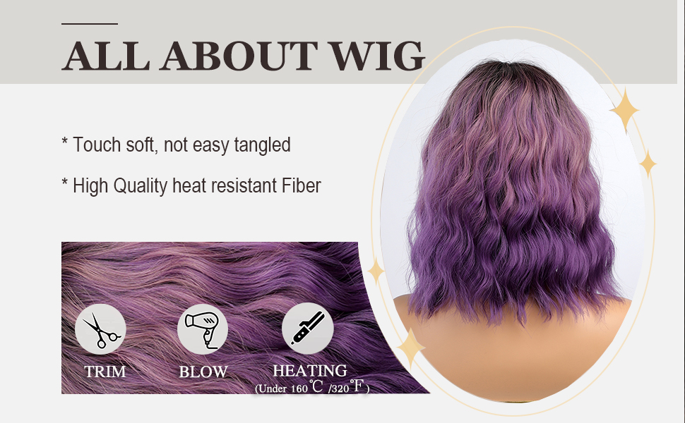 Esmee Short Wavy Ombre Purple Bob Wig with Bangs for Women Natural