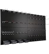 Peg Board for Wall 48x24 inch with 63 Pcs Hooks Accessories, Garage Storage Black Pegboard Wall O...