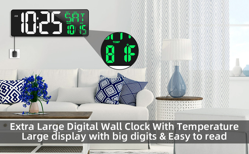 TXL Digital Wall Clock Large Display Auto DST, 16.5" LED