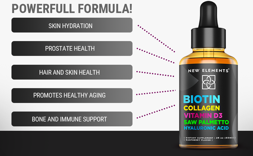 Amazon.com: Liquid Biotin Drops with Collagen Vitamin D3 Saw Palmetto - Dietary Hyaluronic Acid And Saw Palmetto