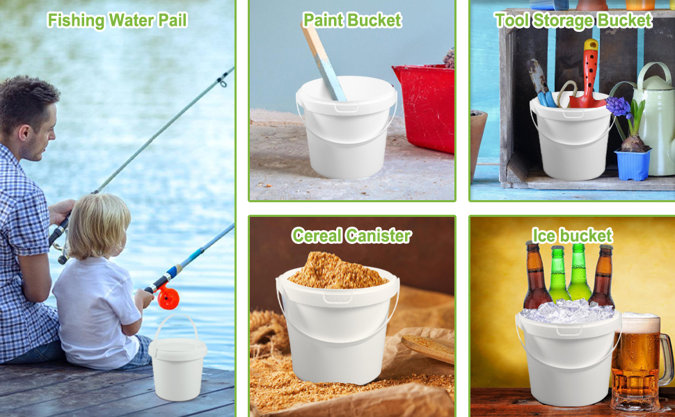 White Plastic Pail White Plastic Bucket with Handle Lid 2L Industrial Paint Pail Container Bucket