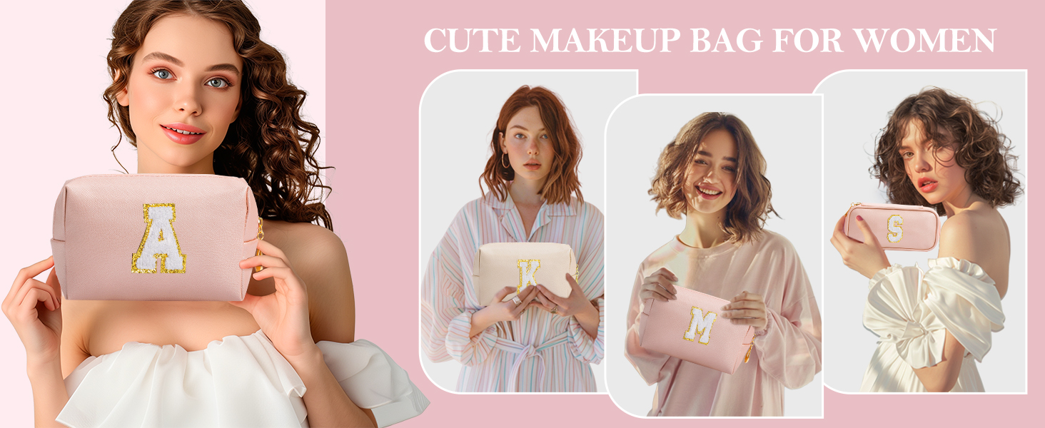 HBselect 2 Pack Cute Personalized Initial Preppy Makeup Bag