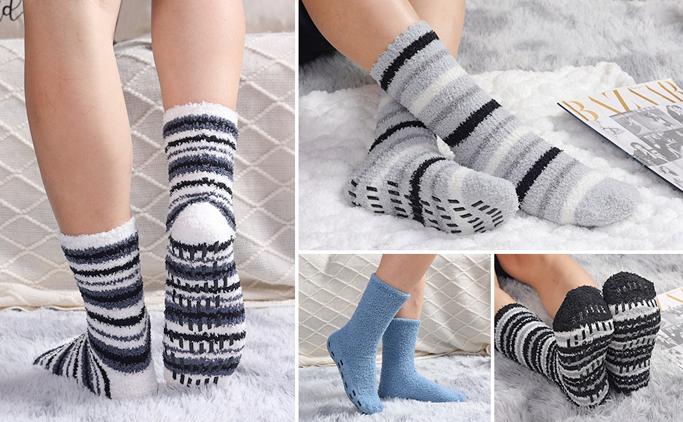 JaosWish Mens Slipper Fluffy Socks, 5 Pairs Bed Cosy Warm Thermal Socks