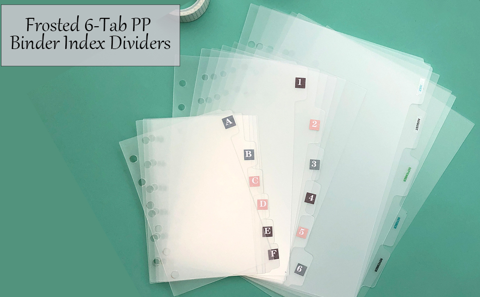 Frosted 6Tab PP Binder Index Dividers A5 Clear Index Tabs