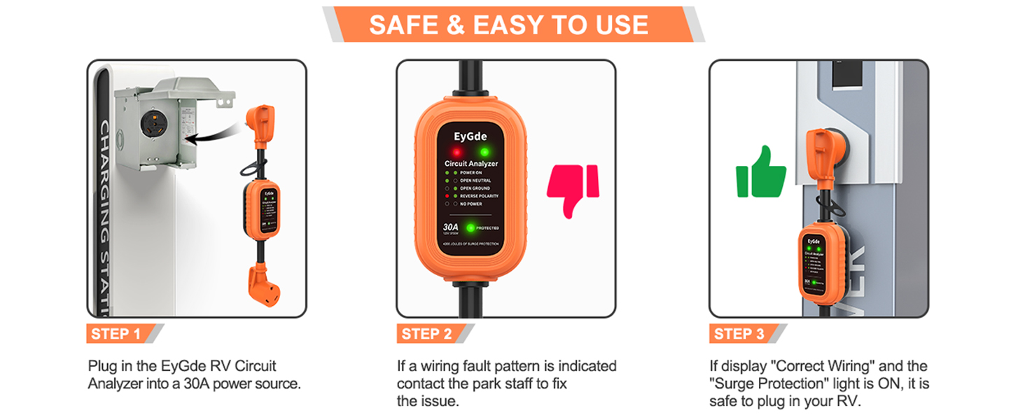 RV Surge Protector 30 Amp, EyGde Power Guard with Surge Protection