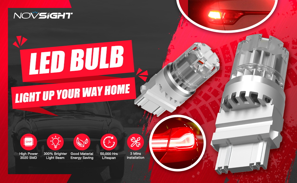 NOVSIGHT 3157 LED Brake Light Bulb, Red, Extremely Bright