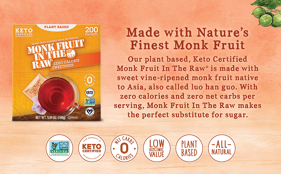 Monk Fruit In The Raw Sweetener Packets, 200 Ct Box, 2 Pack