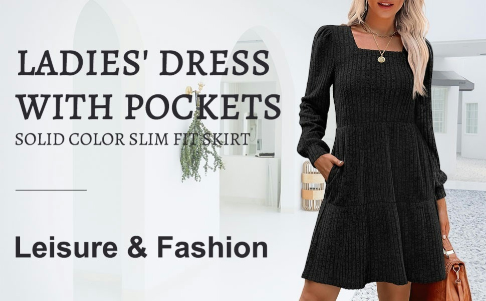 Women's Fall Winter Casual Trendy Square Neck Long Sleeve