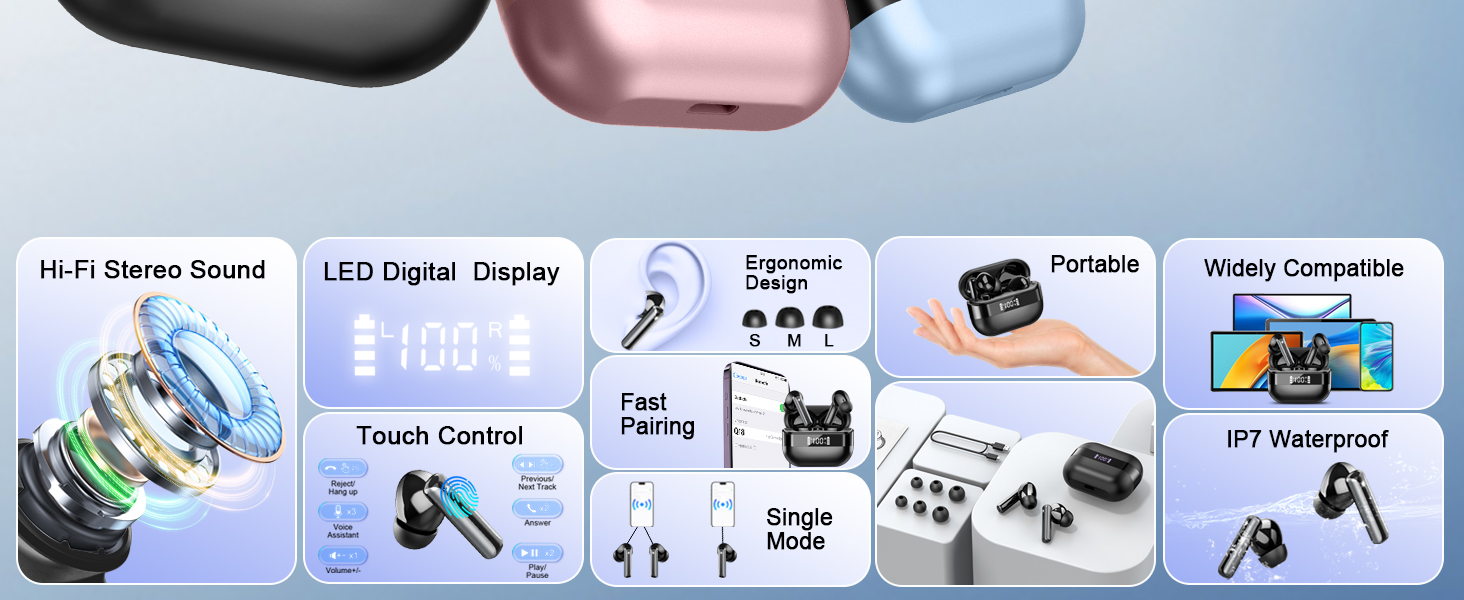 wireless bluetooth earbuds with micphones tiny in ear noise canceling earphones mini headphones