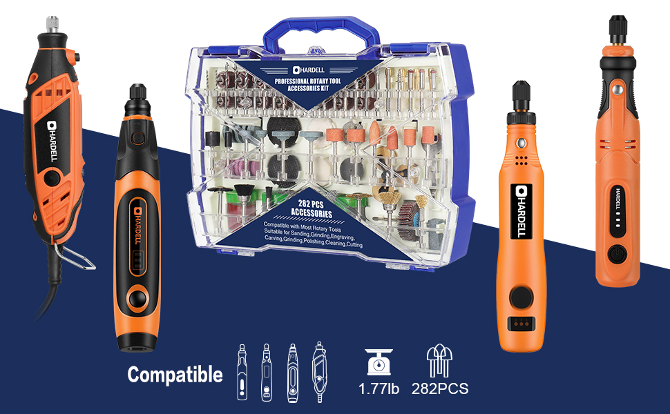 HARDELL Rotary Tool Accessories Kit 282 Pcs, Power Rotary Tool Bits 1/8