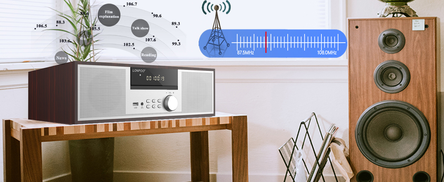 Bluetooth Home Stereo System,LONPOO Nostalgic Micro Component 40 Watts