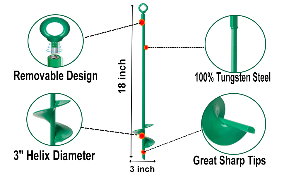 18" Long Ground Anchor Kit 6 Pack, Extended Helix Earth