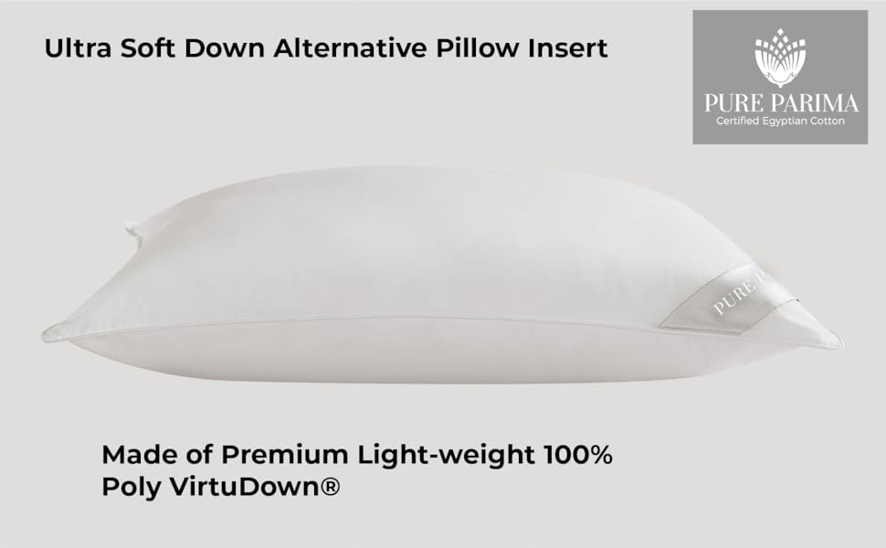 Pure Parima Down Alternative Pillow Insert, 100 Cotton Sateen Shell, UltraSoft