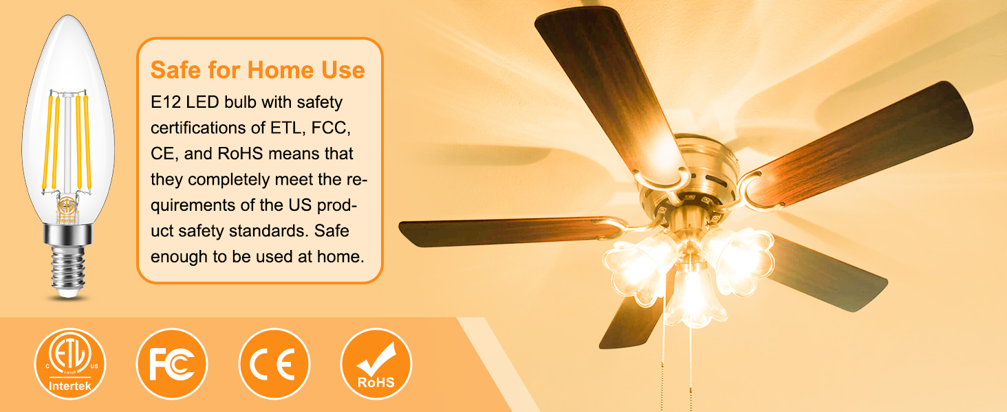 Cotanic Dimmable Candelabra LED Bulb 3000K Soft White,E12 Base Ceiling