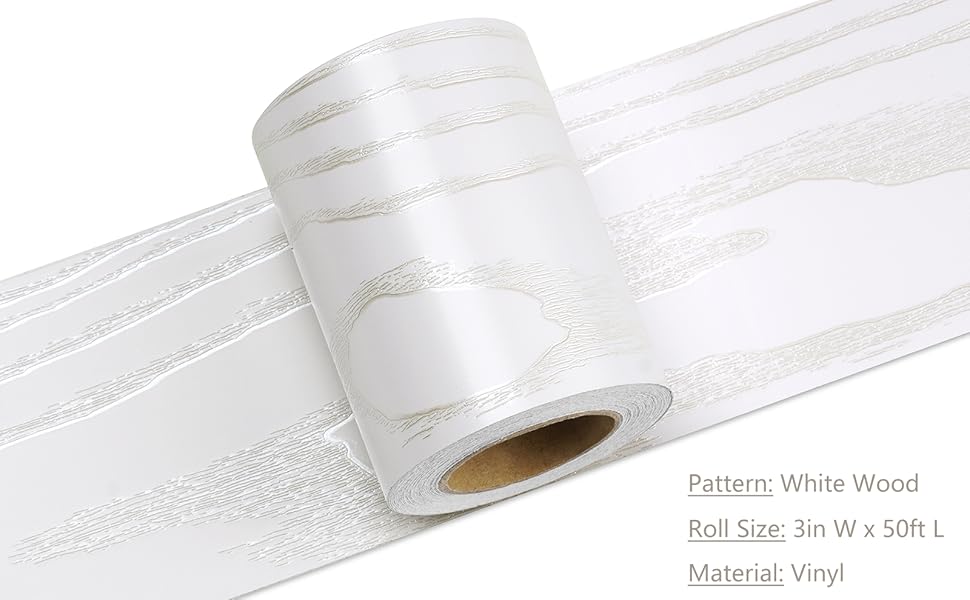 LACHEERY 50ft x 3in Silver White Wood Wallpaper Border Peel and Stick