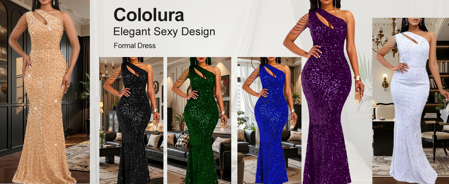 Cololura Women Sequin Elegant Sexy Formal Cocktail Evening Dress
