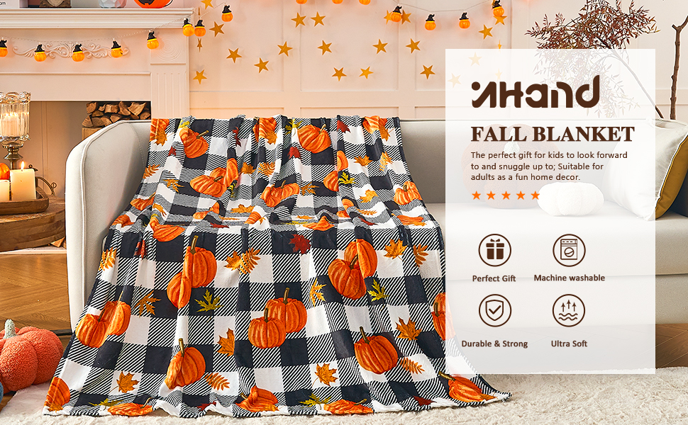inhand Fall Throw Blanket, Pumpkin Leaf Fall Plaid Throw