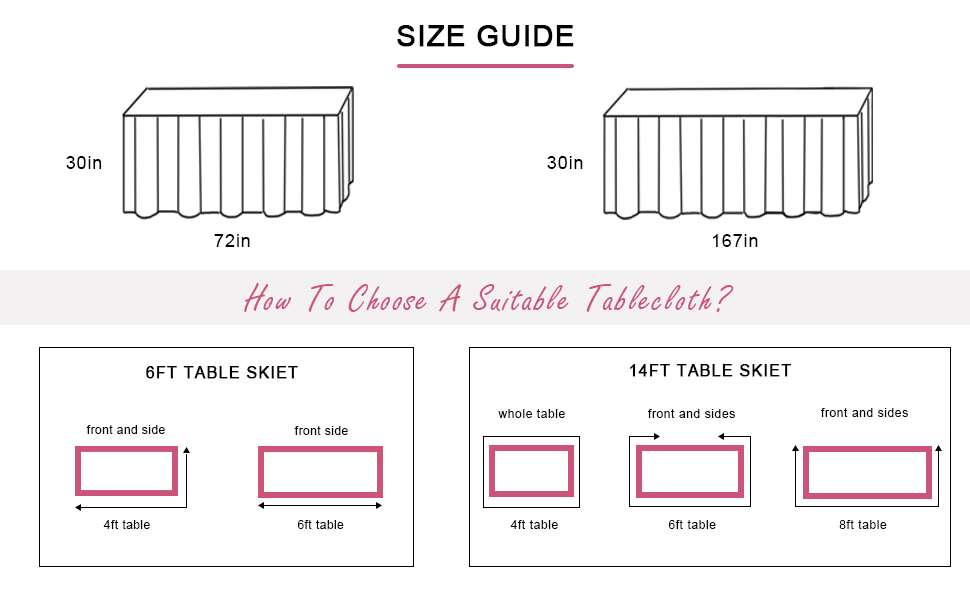 JEVIX Pink Table Skirt 6ft Tutu Table Skirt For Rectangle