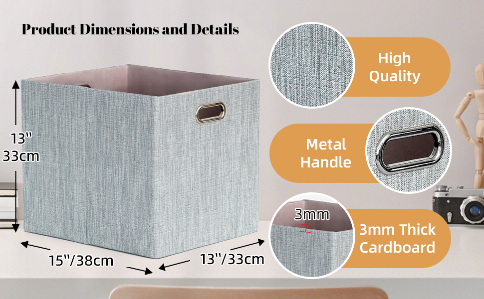 ArcaGuru 13x15x13 Storage Cube Bins, Linen Foldable Fabric