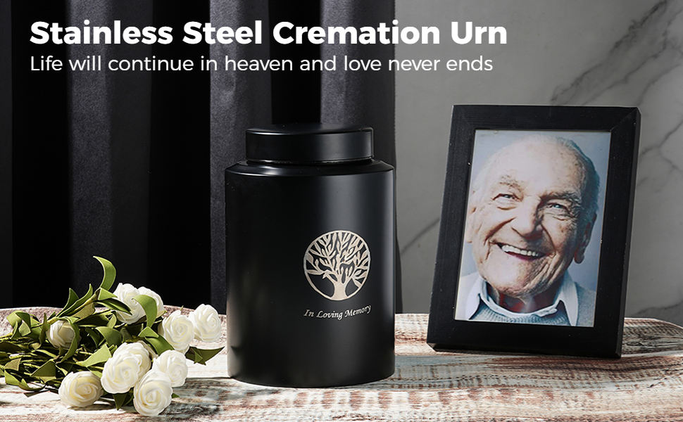 Urn for Human Ashes, Stainless Steel Cremation Ashes Urn, Tree of Life