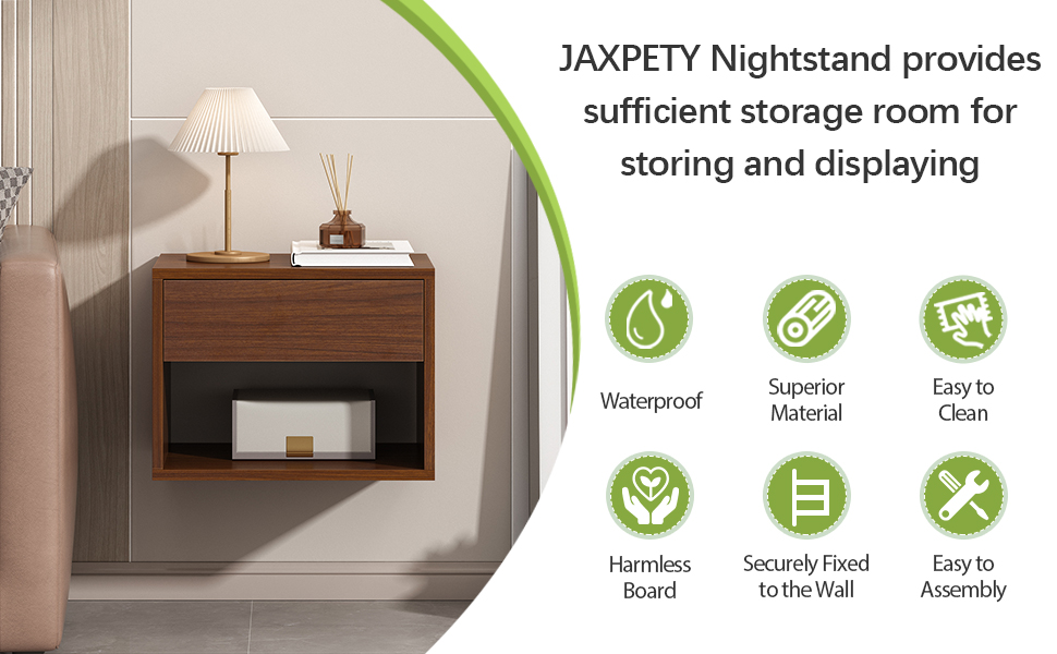 JAXPETY Nightstands Set of 2, Night Stand with Drawer, Floating Nightstand with Open