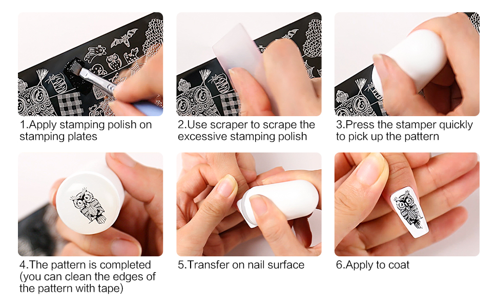 AIMEILI Nail Art Stamping Templates Manicure Tool Kit, 5pcs Nail